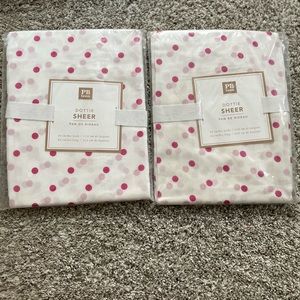 Pottery Barn pink dottie sheer curtains set of 2 44in x 84in